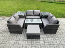 Fimous 7 Seater Rattan Garden Furniture Set Indoor Outdoor Patio Sofa Set With Coffee Table Love Seat Sofa 2 Side Tables - thumbnail 1