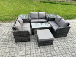 Fimous 7 Seater Rattan Garden Furniture Set Indoor Outdoor Patio Sofa Set With Coffee Table Love Seat Sofa 2 Side Tables - thumbnail 2