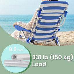 LEDREM Beach Chair, Folding Camping Chair, Portable Outdoor Chair, With Adjustable Backrest, 2 Side Pockets, Blue And White - thumbnail 1
