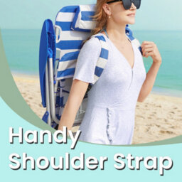 LEDREM Beach Chair, Folding Camping Chair, Portable Outdoor Chair, With Adjustable Backrest, 2 Side Pockets, Blue And White - thumbnail 4