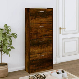 Vidaxl Shoe Cabinet Smoked Oak 63X24X147 Cm Engineered Wood - thumbnail 1