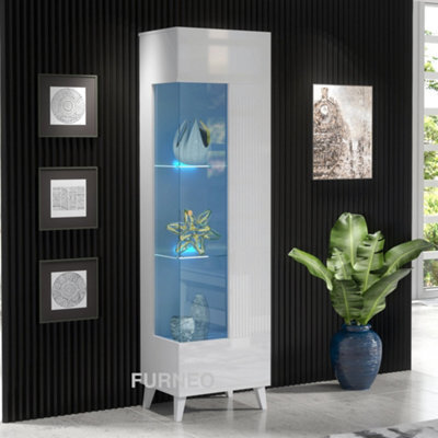 Furneo High Gloss & Matt White Display Cabinet Storage Cupboard Azzurro 12 Blue Led Lights - image 1