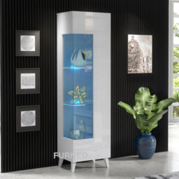 Furneo High Gloss & Matt White Display Cabinet Storage Cupboard Azzurro 12 Blue Led Lights - thumbnail 1