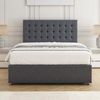 Bsspoke Isla Divan Bed Set Steel Plush Velvet With 24Inch Headboard & Mattress No Drawers In Single Double King 4Ft 6Ft - image 1