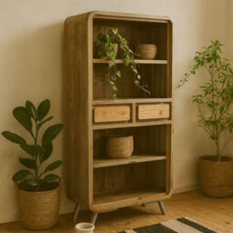 Wyld Haus Los Angeles Large Reclaimed Wood And Metal Bookcase With 2 Drawers
