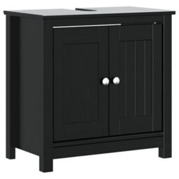 Berkfield 3 Piece Bathroom Furniture Set Berg Black Solid Wood Pine - thumbnail 4