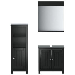 Berkfield 3 Piece Bathroom Furniture Set Berg Black Solid Wood Pine - thumbnail 2