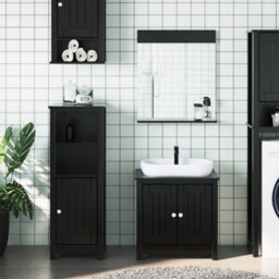 Berkfield 3 Piece Bathroom Furniture Set Berg Black Solid Wood Pine