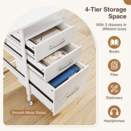 White Folding Desk With 3 Drawers Convertible Laptop Table With Wheels For Living Room - thumbnail 5