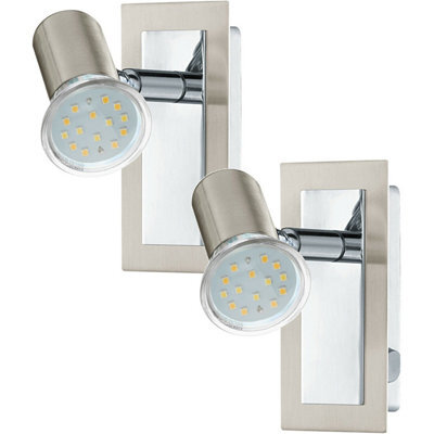 Set Of 2 Modern Satin Nickel Chrome Gu10 Wall Lights With Rocker Switch - image 1