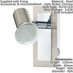 Set Of 2 Modern Satin Nickel Chrome Gu10 Wall Lights With Rocker Switch - thumbnail 2