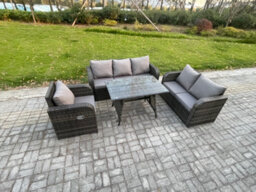 Fimous Outdoor Rattan Garden Furniture Set 7 Seater Patio Lounge Sofa Set With Dining Table Dark Grey Mixed - thumbnail 2
