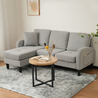 Matteo Modular L-Shaped Corner Sofa With Chaise Lounge - 3 Seater, Grey Cotton-Linen Fabric, 166X118X77Cm, Durable Design - image 1