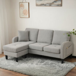 Matteo Modular L-Shaped Corner Sofa With Chaise Lounge - 3 Seater, Grey Cotton-Linen Fabric, 166X118X77Cm, Durable Design - thumbnail 6