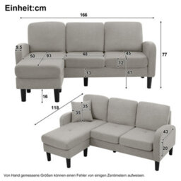 Matteo Modular L-Shaped Corner Sofa With Chaise Lounge - 3 Seater, Grey Cotton-Linen Fabric, 166X118X77Cm, Durable Design - thumbnail 4