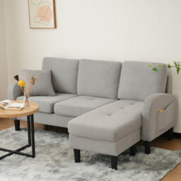 Matteo Modular L-Shaped Corner Sofa With Chaise Lounge - 3 Seater, Grey Cotton-Linen Fabric, 166X118X77Cm, Durable Design - thumbnail 5