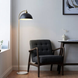 Loops Elegant 1450mm Tall Mid-Century Floor Lamp In Matt Black And Grey Marble With Antique Brass Accents - thumbnail 2