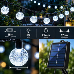 Shopnbits 16M 80 Led Solar String Lights Cool White, Ip65 Waterproof, 8 Modes, Auto On/off, 22mm Globe Lights - thumbnail 4