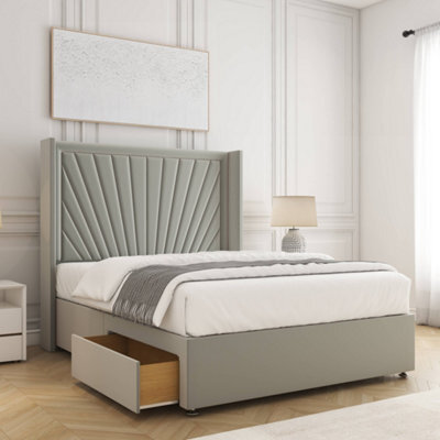 Bsspoke Alina Divan Bed Set Silver Plush Velvet With 54Inch Headboard & 2 Drawers Footend & No Mattress In All Sizes - image 1