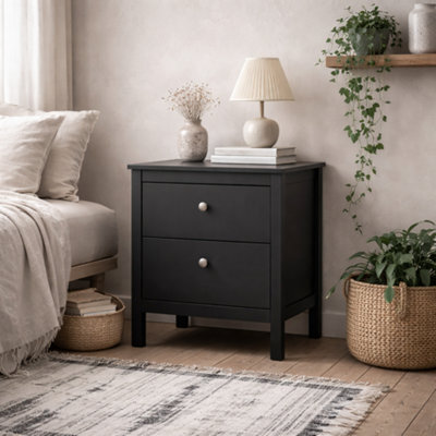 Wyld Haus Gossmere Black 2-Drawer Wooden Bedside Table With Silver Handles - image 1