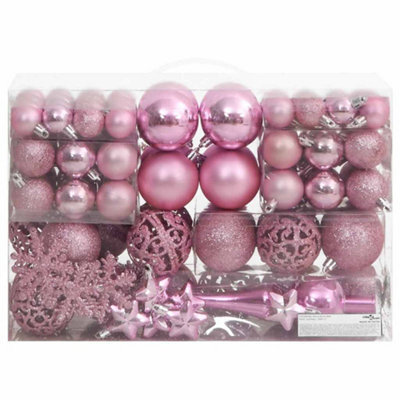Berkfield Lightweight 111 Piece Christmas Bauble Set Pink Polystyrene
