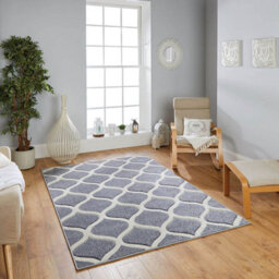 Grey Easy To Clean Geometric Modern Rug For Dining Room-120Cm X 170Cm - thumbnail 1