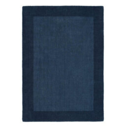 Navy Wool Rug, 25mm Thick Bordered Rug, Handmade Modern Navy Rug For Bedroom, Living Room, & Dining Room-80Cm X 150Cm - thumbnail 1