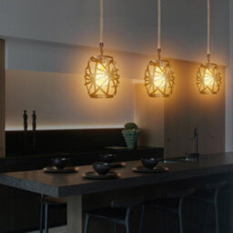 Hemp Rope E27 Single Head Pendant Light With Metal Black Wire Cage Vintage Ceiling Lamp  Height 50Cm, With Bulb - thumbnail 2