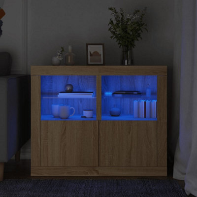 Berkfield Side Cabinets With Led Lights 2 Pcs Sonoma Oak Engineered Wood - image 1