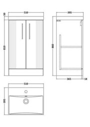 Balterley Belvide Partial Fluted 2 Door Floor Standing Vanity Unit With 1 Tap Hole Thin-Edge Basin- 500mm - Satin Dark Grey - thumbnail 8