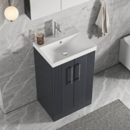 Balterley Belvide Partial Fluted 2 Door Floor Standing Vanity Unit With 1 Tap Hole Thin-Edge Basin- 500mm - Satin Dark Grey - thumbnail 5