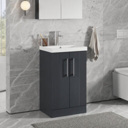 Balterley Belvide Partial Fluted 2 Door Floor Standing Vanity Unit With 1 Tap Hole Thin-Edge Basin- 500mm - Satin Dark Grey - thumbnail 6