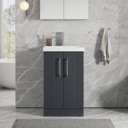 Balterley Belvide Partial Fluted 2 Door Floor Standing Vanity Unit With 1 Tap Hole Thin-Edge Basin- 500mm - Satin Dark Grey - thumbnail 2