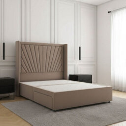 REGIONAL FURNISHINGS Mink Plush Velvet Divan Bed Set Upholstered 54Inch Headboard 2Drawers Footend & No Mattress In Double King 4Ft 6Ft Sizes - thumbnail 1