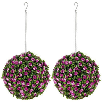 2 Artificial Topiary Rose Balls Faux Plants Purple - image 1