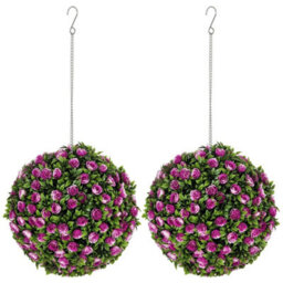 2 Artificial Topiary Rose Balls Faux Plants Purple - thumbnail 1