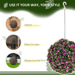 2 Artificial Topiary Rose Balls Faux Plants Purple - thumbnail 4
