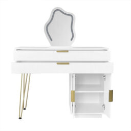 Btm Dressing Table With Led Mirror, Extendable Vanity Desk Set, Modern Bedroom Makeup Table, 100X78X40Cm, White - thumbnail 9