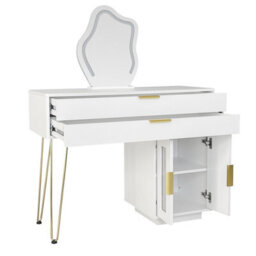 Btm Dressing Table With Led Mirror, Extendable Vanity Desk Set, Modern Bedroom Makeup Table, 100X78X40Cm, White - thumbnail 8
