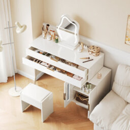 Btm Dressing Table With Led Mirror, Extendable Vanity Desk Set, Modern Bedroom Makeup Table, 100X78X40Cm, White