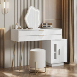 Btm Dressing Table With Led Mirror, Extendable Vanity Desk Set, Modern Bedroom Makeup Table, 100X78X40Cm, White - thumbnail 6