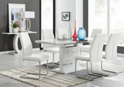 Furniturebox Renato 120Cm High Gloss Extending Dining Table And 6 White Lorenzo Chairs