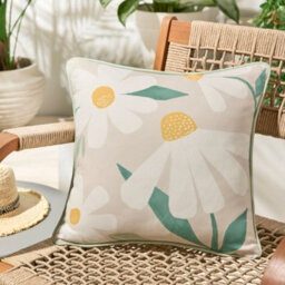 Fusion Daisy Soft Touch Daisy Print Duck Egg Velvet Filled Cushion