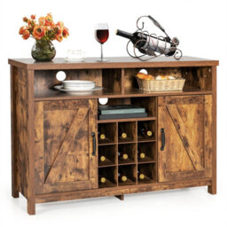 Costway Kitchen Buffet Cabinet Farmhouse Wine Cabinet Server W/ 9-Bottle Wine Rack