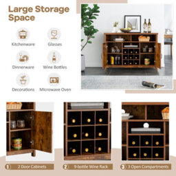 Costway Kitchen Buffet Cabinet Farmhouse Wine Cabinet Server W/ 9-Bottle Wine Rack - thumbnail 7