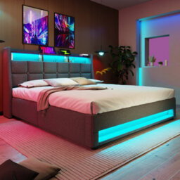 Double Linen Storage Bed With Led, Usb-C & Headboard - thumbnail 8