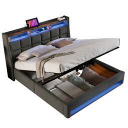 Double Linen Storage Bed With Led, Usb-C & Headboard - thumbnail 7
