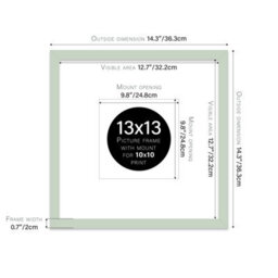 "13X13"" Mint Green Picture Frame - 13X13"" Square Frame With 10X10"" Mount For 13X13""/10X10"" Pictures Moderrn Style Thin Edge, 1 Pack" - thumbnail 2