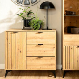 Heze Furniture Lammy 3 Drawers 1 Door Sideboard 90 Cm - Artisan Oak - thumbnail 2