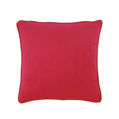 Just So Home Velvet Scatter Cushion 43Cm With Zip (Fuchsia With Contrast Pumpkin Piping)